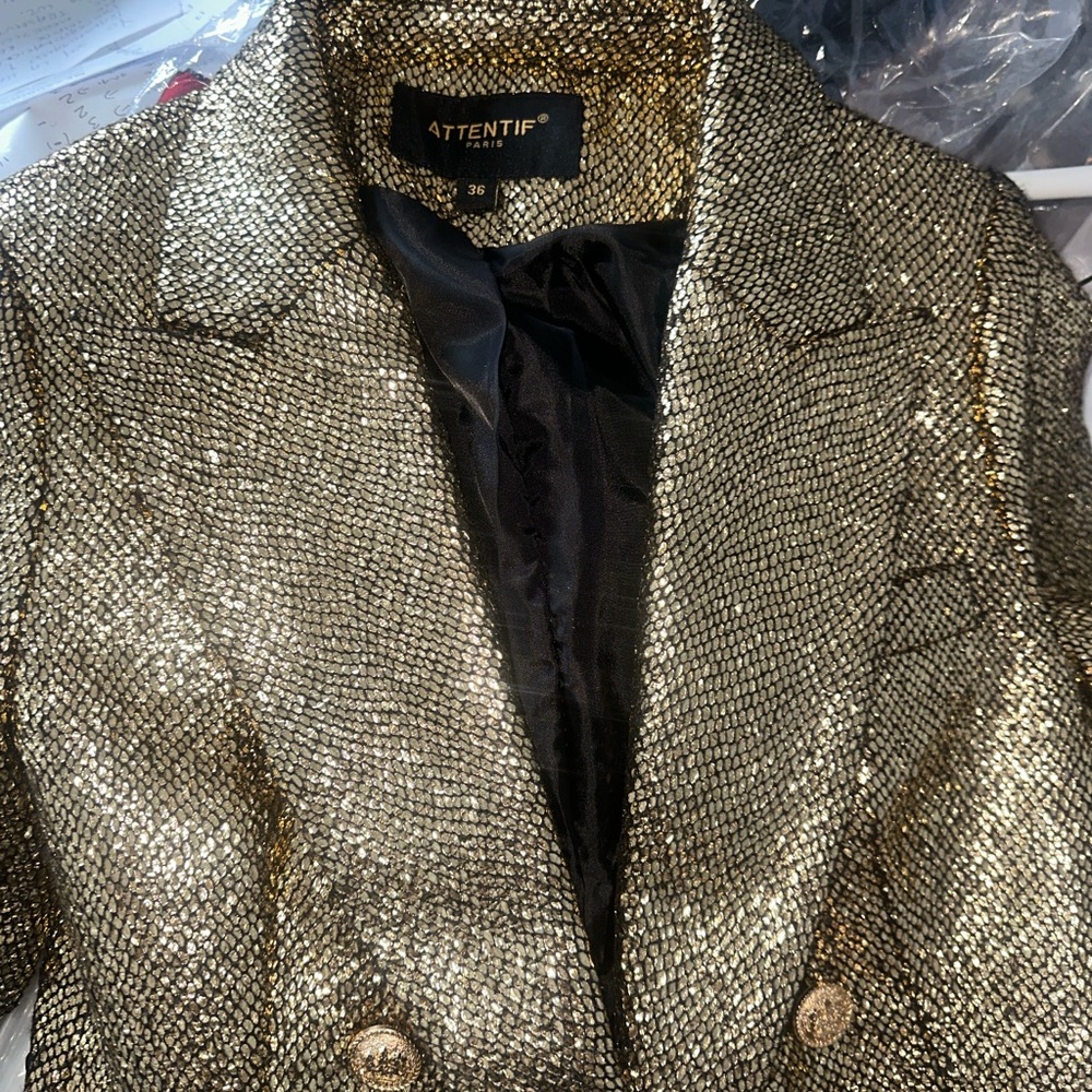 ATTENTIF PARIS ,Gold Women's Suit Jacket - Picture 8 of 10